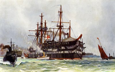 The Old Implacable (Duguay Trouin) at Devonport by Charles Edward Dixon